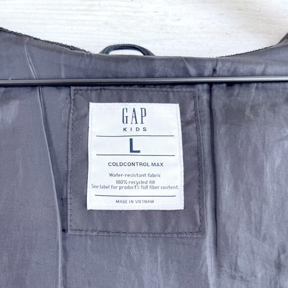 GAP Kids Wamest Puffer Jacket Black Full Zip Hooded Water Resistant Boys Large - Picture 6 of 6